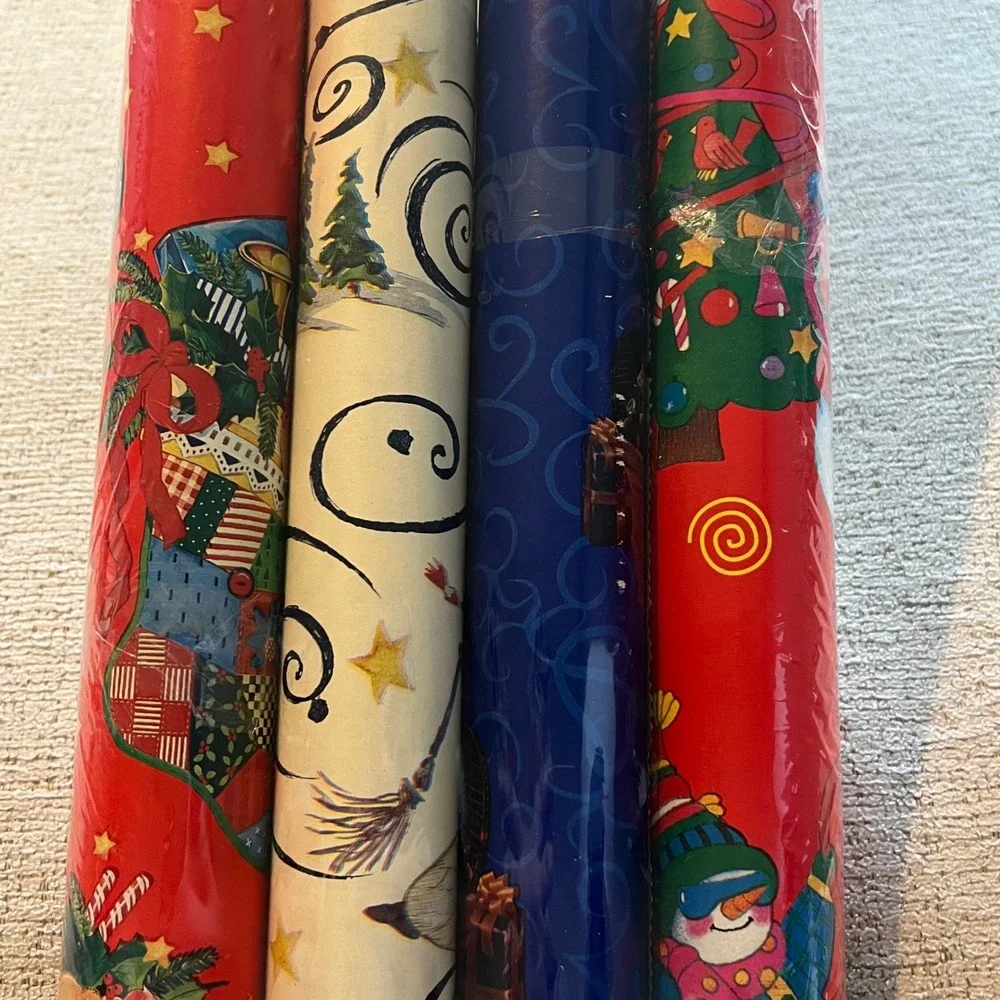 Vintage 2000 Kmart Christmas Gift Wrap 4 Rolls 180 Sq Ft Snowman Santa‎ Cleo USA